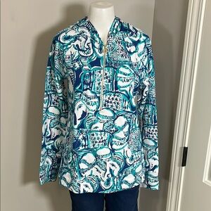 Lilly Pulitzer Hooded Skipper Indigo Keep on Trunkin Sweatshirt Elephant M NEW